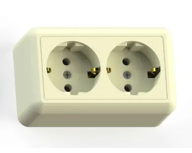 фото Розетка 2-м ОП Оптима РА16-374 16А (в компл. с монтажной пластиной) с заземл. сл. кость Кунцево 8038