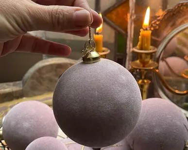 фото Шар елочный с велюровым покрытием 8 см розовый