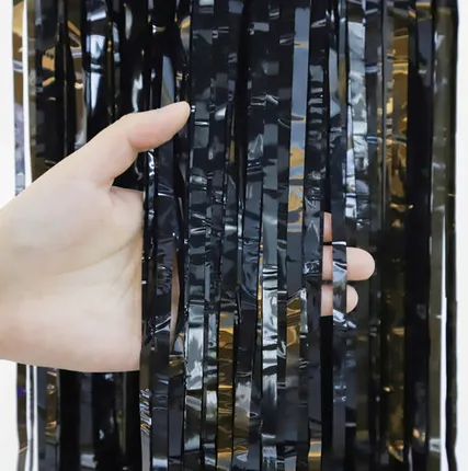 Фото №0 Занавес Дождик Черный, Металлик, 100*200 см