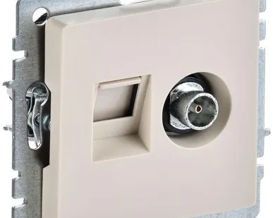 фото Розетка компьютерная + телевизионная 2-м Brite РТВ/РК12-БрКр RJ45 кат.5E + TV беж. IEK BR-AK20-1-K10