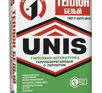 фото Штукатурка гипсовая Юнис (UNIS) Теплон белый 15кг