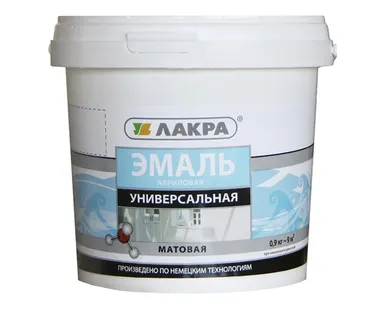 фото Эмаль универсальная акриловая матовая, белая, ЛАКРА 0,9 кг