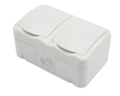 фото Блок ОП 2 розетки горизонт. Mini OG с заземл. IP54 бел. Kranz KR-78-0606