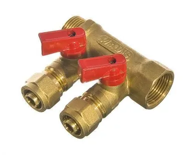 фото Коллектор Smart 3/4" внутр(г) х 2 отвода 16 обж(ц) х 3/4" нар(ш) с шаровыми