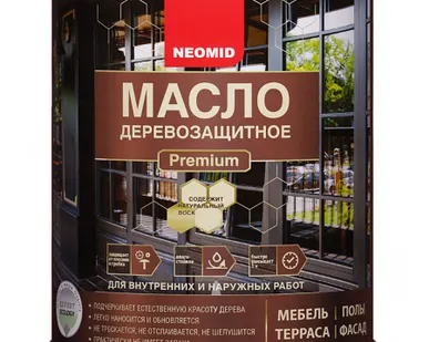 фото МАСЛО ДЕРЕВОЗАЩИТНОЕ PREMIUM С НАТУРАЛЬНЫМ ВОСКОМ ДЛЯ ВНУТРЕННИХ И НАРУЖНЫХ РАБОТ NEOMID (НЕОМИД) серый жемчуг 2 л
