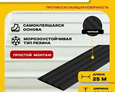 фото Самоклеящаяся резиновая тактильная полоса против скольжения, 29 мм х 3 мм, SAFETYSTEP, цвет черный, длина 25 метров