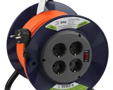 фото Удлинитель силовой RPx-4es-3x1.0-30m на пластик. катушке с/з 4гнезда 30м ПВС 3х1 Эра Б0046847