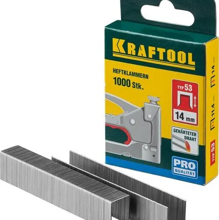 Фото №0 KRAFTOOL тип 53 (A/10/JT21) 14 мм, 1000 шт, калибр 23GA, скобы для степлера (31670-14)