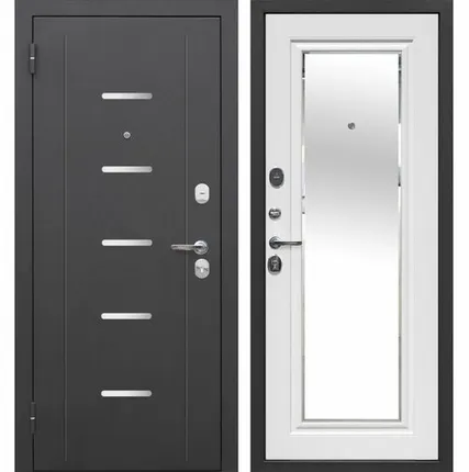 Фото №0 Дверь входная Гарда 7,5см (Ferroni) металл/МДФ с зеркалом, Серебро/Белый ясень 2050х860мм, ЛЕВАЯ