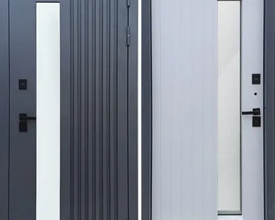 фото Входная дверь Термо Гранд муар серый стеклопакет-белая