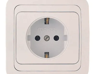 фото Розетка 1-м СП Mimoza 16А IP20 с заземл. бел./бел. пластик. основание Makel 12028