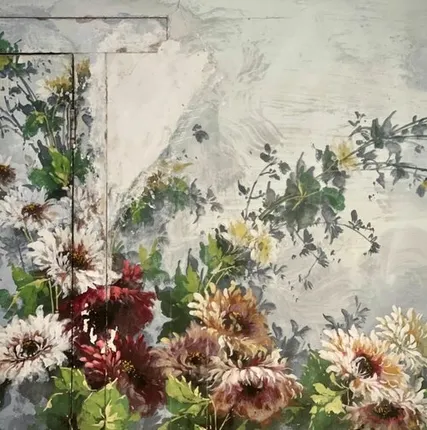 Фото №0 Репродукция фрески 21х28 см Розовые хризантемы