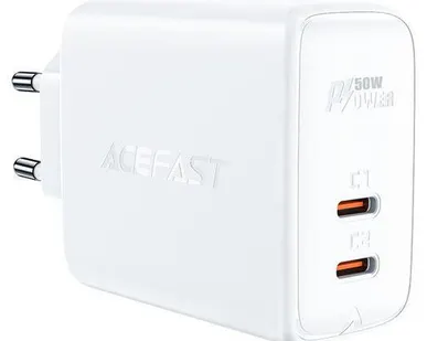 фото Сетевое зарядное устройство ACEFAST A29 PD50W GAN, USB-C+USB-C, Белый