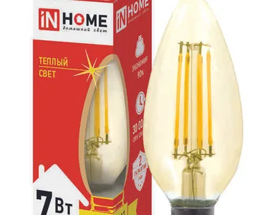 фото Лампа светодиодная LED-СВЕЧА-deco 7Вт 230В E14 3000К 630Лм зол. IN HOME 4690612007540
