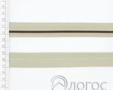 фото Косая бейка декоративная с кантом Т 25мм, D48+D38 (бежевый с коричневым кантом)