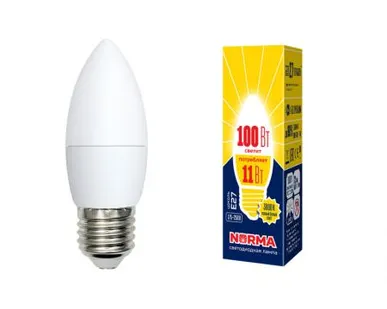 фото Лампа LED-C37-11W/WW/E27/FR/NR Лампа светодиодная. Форма "свеча", матовая. Серия Norma. Теплый белый свет (3000K). Картон. ТМ Volpe