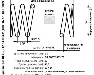 фото Пружина 1,0-10-46,3-12-14-Ц9ХР-(1086-0777 ГОСТ18793-80)