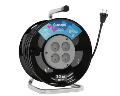 фото Удлинитель на катушке 4х30м 6А ПВС 2х0.75 Космос YKKsm30m-4g(6A)