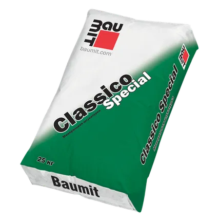 Фото №0 Baumit декоративная минеральная штукатурка шуба Classico Slecial белая 1,5мм 25кг