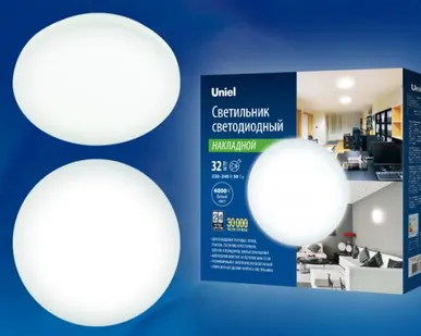 фото Светильник ULI-B311 32W/NW/38 RONDA Светильник светодиодный накладной. Белый свет (4000K). 2200Лм. Диаметр 380мм. Корпус белый. ТМ Uniel.