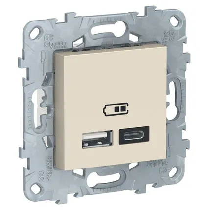 Фото №0 Розетка USB 2-м UNICA NEW тип А+С 5В/2400мА беж. SchE NU501844