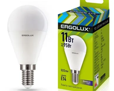 фото Лампа светодиодная LED-G45-11W-E14-6K Шар 11Вт E14 6500К 172-265В Ergolux 13629