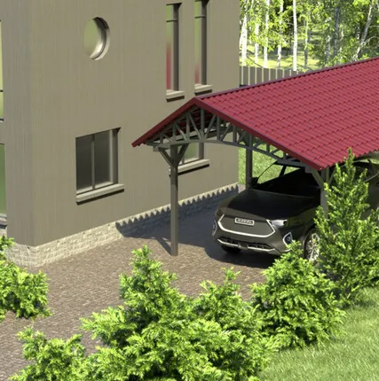 Фото №0 Двускатный навес №20 из металлочерепицы 3,5х6,3 м