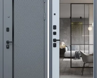 фото Входная дверь Манчестер ясень графит-зеркало лайт софт грей АСД