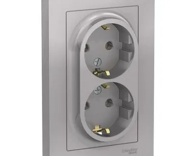 фото Розетка SE ATLAS 2 местная, с/з, алюм.