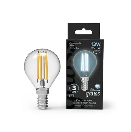 Фото №0 Светодиодная филаментная лампа Gauss Шар 13W 1150Lm 4100K E14 105801213