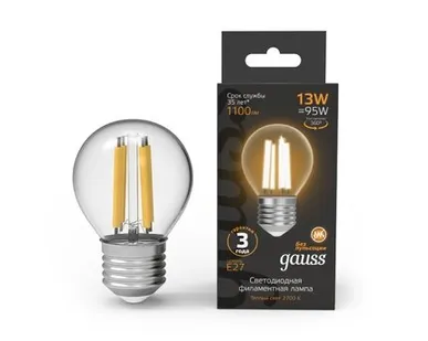 фото Светодиодная филаментная лампа Gauss Шар 13W 1100Lm 2700K E27 105802113