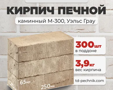фото Кирпич Печной, каминный М-300 Уэльс Грау (Кирово-Чепецк) (300 шт/под)