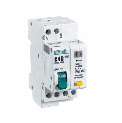 Фото №0 Выключатель автоматический дифференциального тока 2п (1P+N) C 40А 30мА тип AC 4.5кА ДИФ-102 2мод. DEKraft 16007DEK