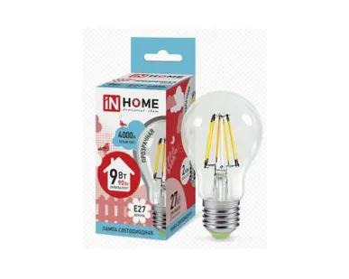 фото Лампа светодиодная LED-A60-deco 9Вт 230В Е27 6500К 810Лм прозрачная IN HOME