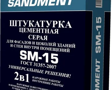 фото Штукатурка ЧелСи цементная серая SANDMENT SM-15 25 кг
