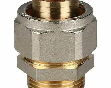 фото Переходник STOUT с наружной резьбой 1 х32 для металлопластиковых труб винтовой