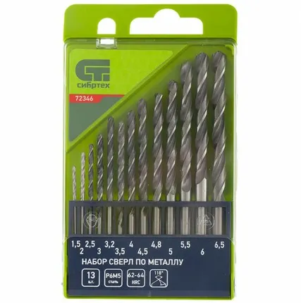 Фото №0 Набор сверл по металлу 1,5-6,5мм 13шт Р6М5 Сибртех