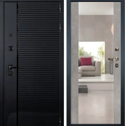 Фото №0 Входная дверь Гранд Роял черный кварц-116 зеркало шагрень серая