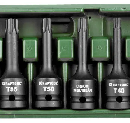 Фото №0 Торцовые головки KRAFTOOL ударные в наборе, 1/2дюйма, Cr-Mo, фосфатированные TORX T27-T70, 8 шт. 27952-H8
