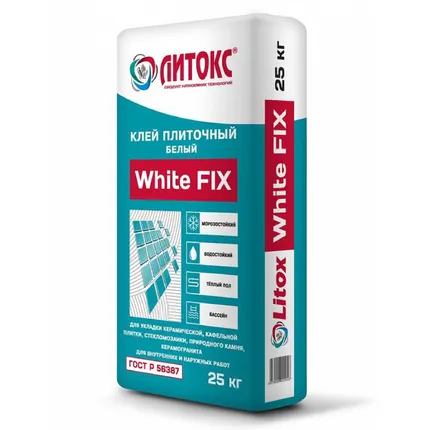 Фото №0 Клей для плитки Литокс белый цементный White FIX C1 25 кг 56 шт/пал