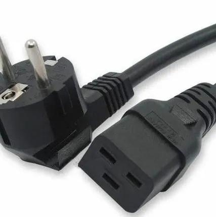 Фото №0 Кабель питания PWC-IEC19-SHM-1.8-BK (Schuko+C19) (3х1.5) 16А угловая вилка 1.8м Hyperline 43798