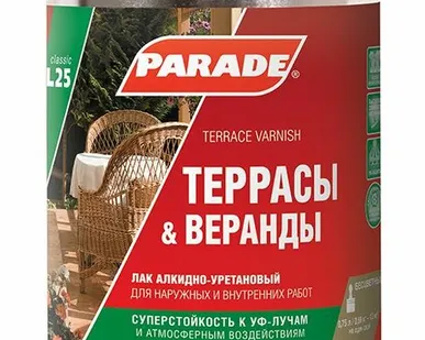фото Лак алкидно-уретановый PARADE L25 Террасы & Веранды Глянцев. 0,75л Россия
