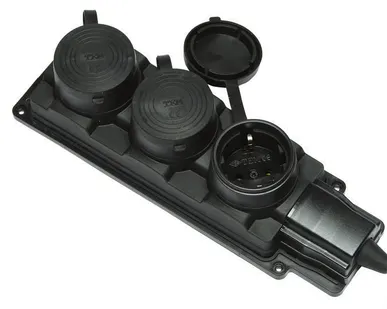 фото Колодка удлинителя каучук однофазная с заглушками 3 гнезда 16А T-PLAST