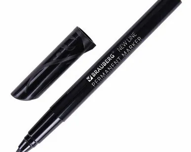 фото Маркер перманентный BRAUBERG NEW LINE, ЧЕРНЫЙ, круглый наконечник 2 мм, 152209