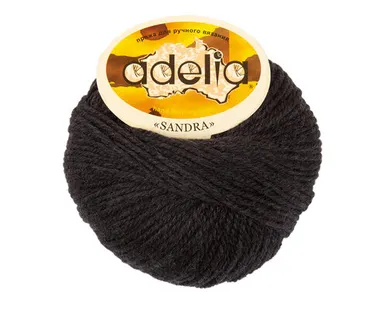 фото Пряжа ADELIA "SANDRA" 50% шерсть, 50% акрил 50 г 90 м №01 ЧЕРНЫЙ
