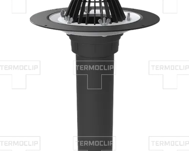 фото Кровельная воронка Termoclip с листоуловителем и обжимным фланцем без нагревательного элемента, 110х450