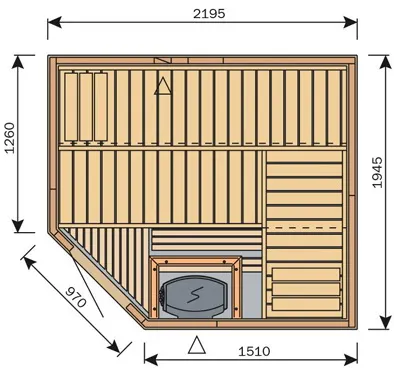 Фото №1 Сауна Harvia Variant S2220L (угловая левая, 2195х1945 мм, без печи, интерьер Formula из термо осины)