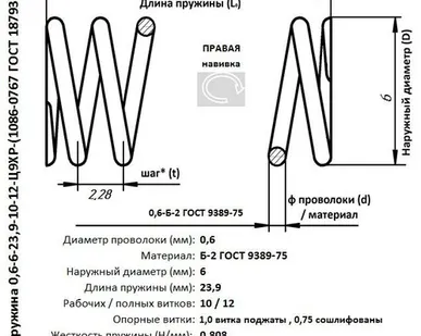 фото Пружина 0,6-6-23,9-10-12-Ц9ХР-(1086-0767 ГОСТ 18793-80)