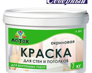 фото Краска супербелая матовая Латек Л 201 для стен и потолков 7кг