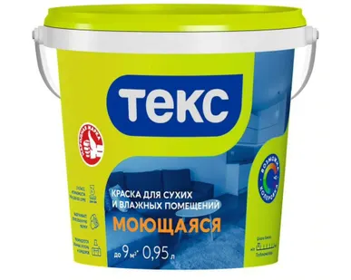 фото Краска моющаяся для сухих и влажных помещений белая глубокоматовая ТЕКС 1,5 кг